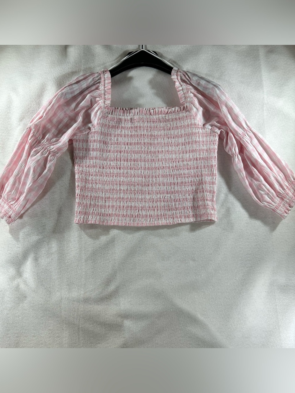 Puff sleeve Bodycon Smock Off Shoulder Pink Plaid Princess Fairy Crop country